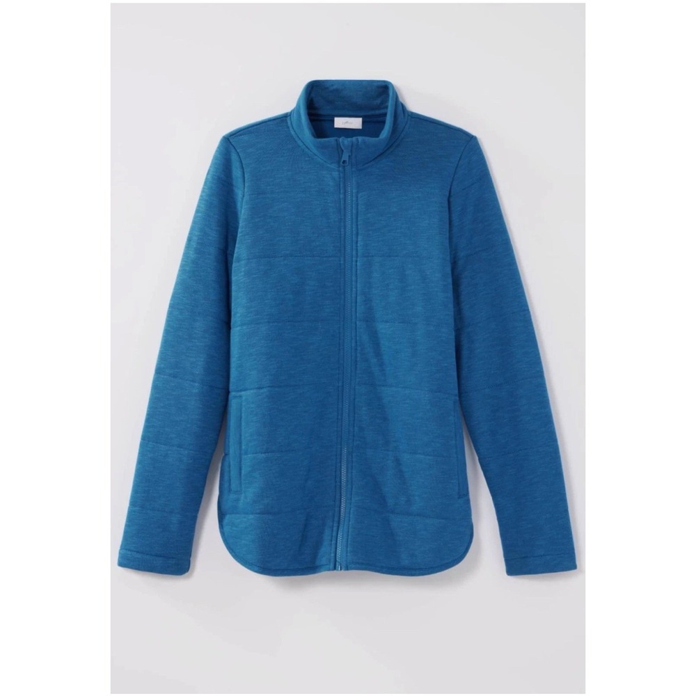 J.Jill Comfy‎ Fit Quilted Zip Knit Jacket Coat Imperial Blue Soft Cozy Sz-Lg